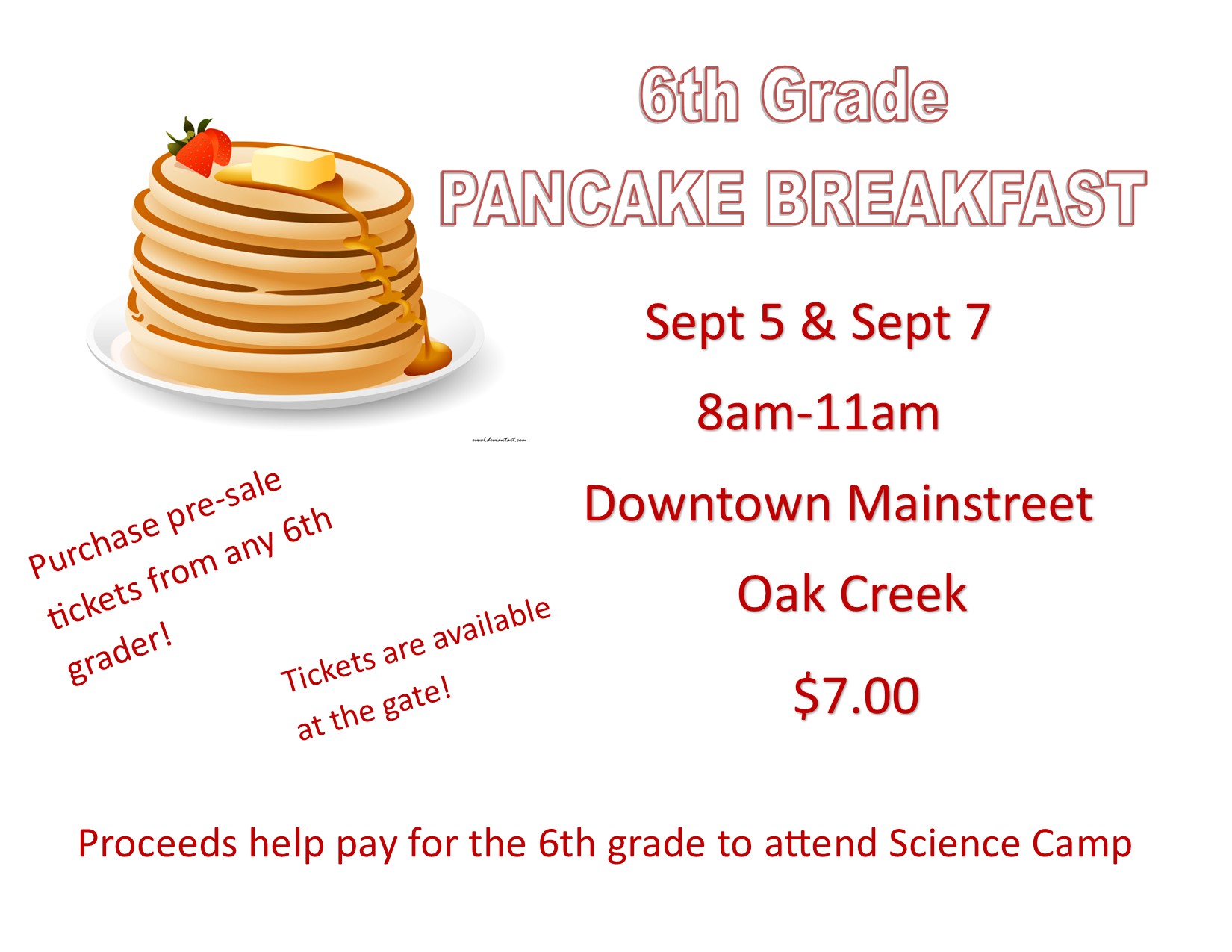 pancake breakfast 9/5 & 9/7
